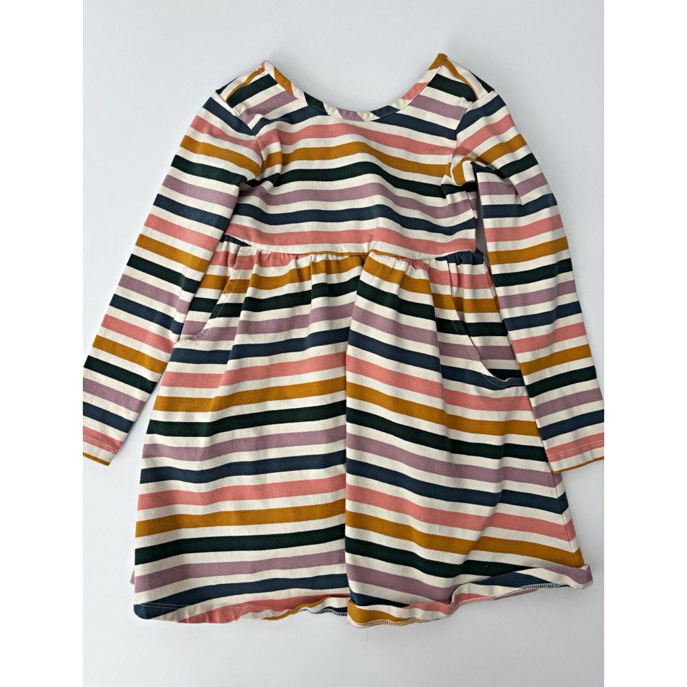 Hanna Andersson Girls Multicolor Striped Long Sleeve A-Line Dress 5 Pockets
